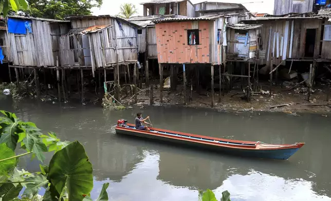 FILE - A boat goes down a tributary of the Tucunduba River in Belem, Brazil, Sept. 23, 2024. (AP Photo/Paulo Santos, File)