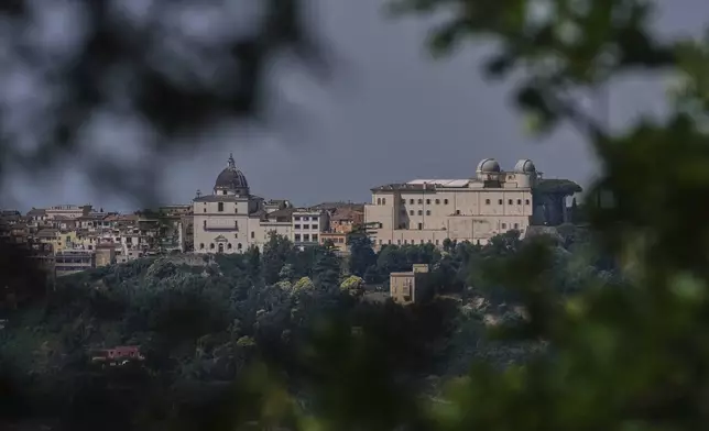 A view of the Papal or Apostolic Palace, a historic summer retreat for popes in the lakeside town of Castel Gandolfo, about 30 kilometers southeast of Rome, where Pope Leo XIV will be spending a short period of rest, is seen on Wednesday, July 2, 2025. (AP Photo/Andrew Medichini)