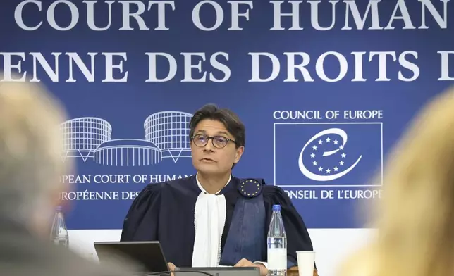 President of the European Court of Human Rights Mattias Guyomar speaks before issuing a judgment about alleged Russian violations in Ukraine since 2014, including the downing of Malaysia Airlines flight MH17, Wednesday, July 9, 2025 in Strasbourg, eastern France. (AP Photo/Antonin Utz)