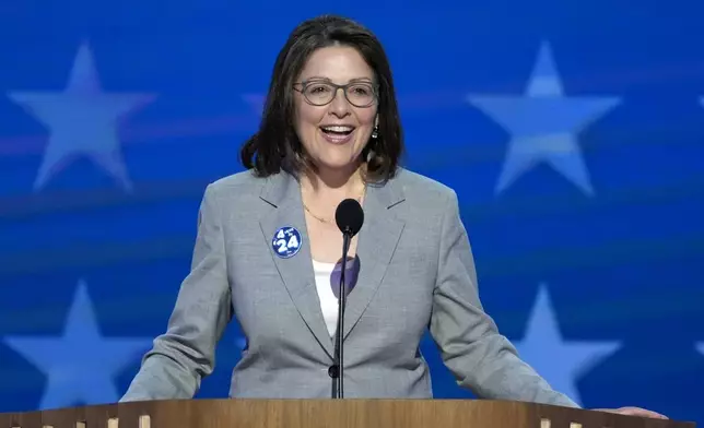 FILE - Rep. Suzan Delbene, D-Wash., speaks during the Democratic National Convention, Aug. 21, 2024, in Chicago. (AP Photo/J. Scott Applewhite, File)
