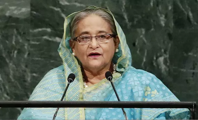 FILE - Bangladesh Prime Minister Sheikh Hasina addresses the United Nations General Assembly at the U.N. headquarters, in New York, Sept. 21, 2017. (AP Photo/Frank Franklin II, File)