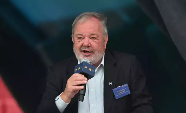 Club Steward Nicholas Hunsworth delivers a speech at the completion ceremony of the Hong Kong Maritime Museum Jockey Club Anchor Plaza.