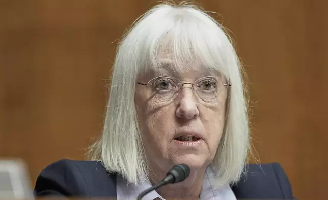 FILE - Sen. Patty Murray, D-Wash., asks a question during a hearing, June 18, 2025, on Capitol Hill in Washington. (AP Photo/Mariam Zuhaib, File)