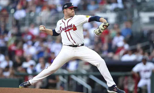 Atlanta Braves pitcher Bryce Elder delivers in the second inning of a baseball game against the Los Angeles Angels, Thursday, July 3, 2025, in Atlanta. (AP Photo/Colin Hubbard)