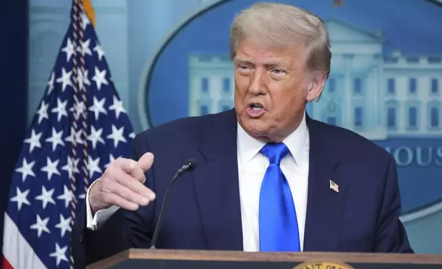 President Donald Trump speaks to the media, Friday, June 27, 2025, in the briefing room of the White House in Washington. (AP Photo/Jacquelyn Martin)