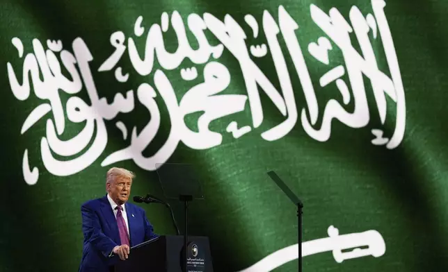 FILE - President Donald Trump speaks at the Saudi-U.S. Investment Forum in Riyadh, Saudi Arabia, May 13, 2025. (AP Photo/Alex Brandon, File)