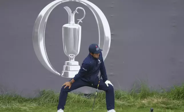 Takumi Kanaya of Japan prepares to play off the 1st tee during the first round of the British Open golf championship at the Royal Portrush Golf Club, Northern Ireland, Thursday, July 17, 2025. (AP Photo/Jon Super)