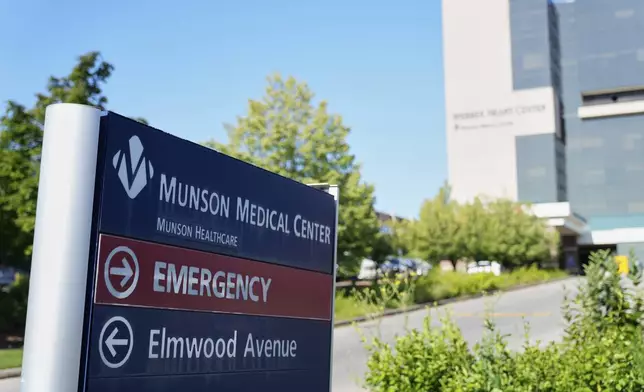 Munson Medical Center, the hospital treating 11 stabbing victims after an attack at a Walmart on Saturday, is seen here on Sunday, July 27, 2025, in Traverse City, Mich. (AP Photo/Ryan Sun)