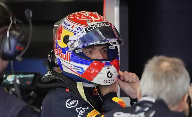 Red Bull driver Max Verstappen of the Netherlands makes a pit stop during the first practice of the British Formula One Grand Prix in Silverstone, England, Friday, July 4, 2025. (AP Photo/Darko Bandic)