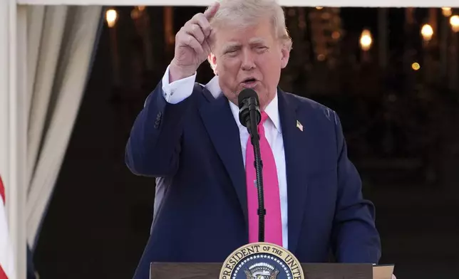 President Donald Trump speaks at a picnic for military families at the White House, Friday, July 4, 2025, in Washington. (AP Photo/Evan Vucci)