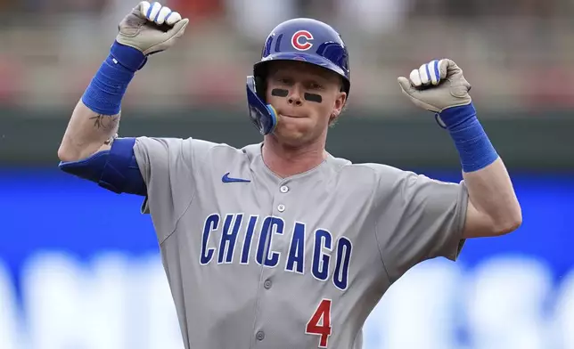 Chicago Cubs' Pete Crow-Armstrong runs the bases after hitting a 2-run home run during the third inning of a baseball game against the Minnesota Twins Thursday, July 10, 2025, in Minneapolis. (AP Photo/Abbie Parr)
