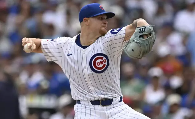 Chicago Cubs starter Cade Horton delivers a pitch during the first inning of a baseball game against the Boston Red Sox, Sunday, July 20, 2025, in Chicago. (AP Photo/Paul Beaty)