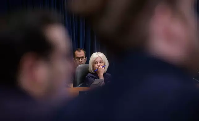 National Transportation Safety Board Chairwoman Jennifer Homendy presides over the NTSB fact-finding hearing on the DCA midair collision accident, at the National Transportation and Safety Board boardroom, Wednesday, July 30, 2025, in Washington. (AP Photo/Rod Lamkey, Jr.)
