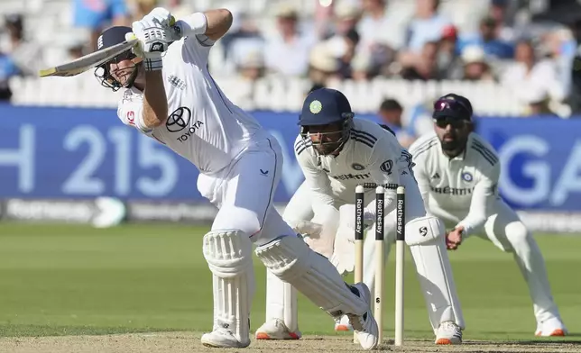 England's Joe Root plays a shot during the third cricket test match between England and India at Lord's cricket ground in London, Thursday, July 10, 2025. (AP Photo/Richard Pelham)