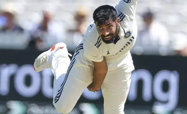 India's Jasprit Bumrah bowls a delivery during the third cricket test match between England and India at Lord's cricket ground in London, Thursday, July 10, 2025. (AP Photo/Richard Pelham)