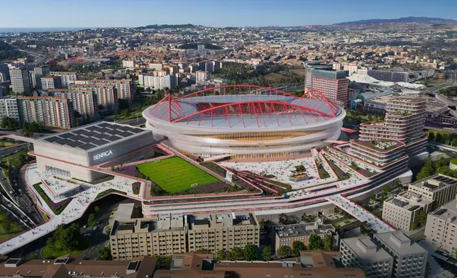 Benfica - New masterplan for the Estádio da Luz Stadium, designed by Populous: Daytime Aerial image.