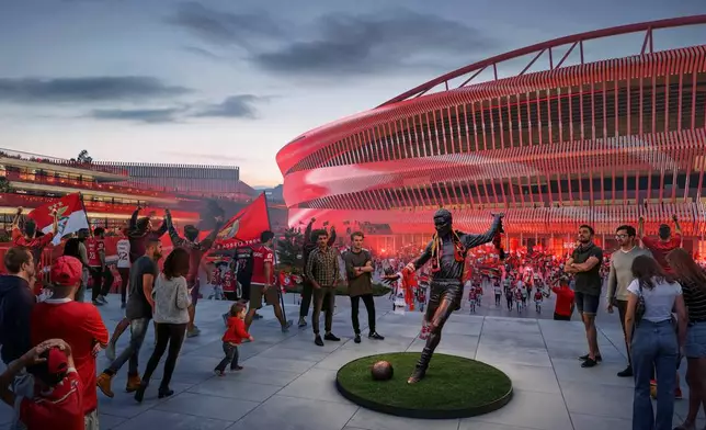 Benfica - Statue of Eusébio relocated to the front of the new fan plaza, as part of the new masterplan for the Estádio da Luz Stadium, designed by Populous.