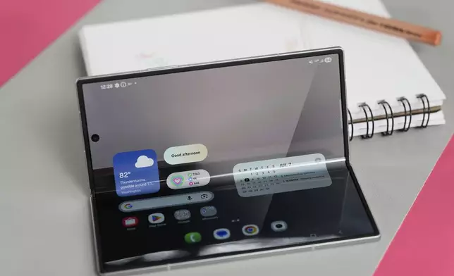 The new Galaxy Z Fold 7 is displayed during a Samsung preview event in New York, Monday, July 7, 2025. (AP Photo/Seth Wenig)