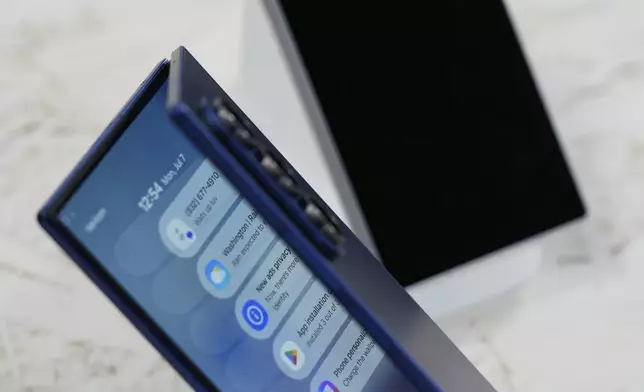 The new Galaxy Z Fold 7 is displayed during a Samsung preview event in New York, Monday, July 7, 2025. (AP Photo/Seth Wenig)