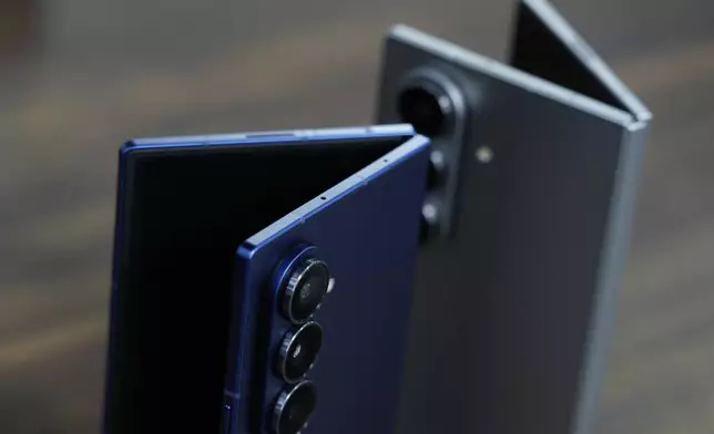 The new Galaxy Z Fold 7 is displayed during a Samsung preview event in New York, Monday, July 7, 2025. (AP Photo/Seth Wenig)
