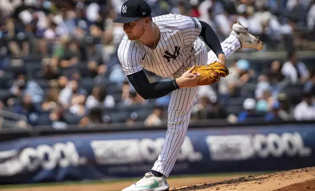 New York Yankees pitcher Clarke Schmidt (36) throws during the fifth inning of a baseball game against the Athletics, Saturday, June 28, 2025, in New York. (AP Photo/Angelina Katsanis)