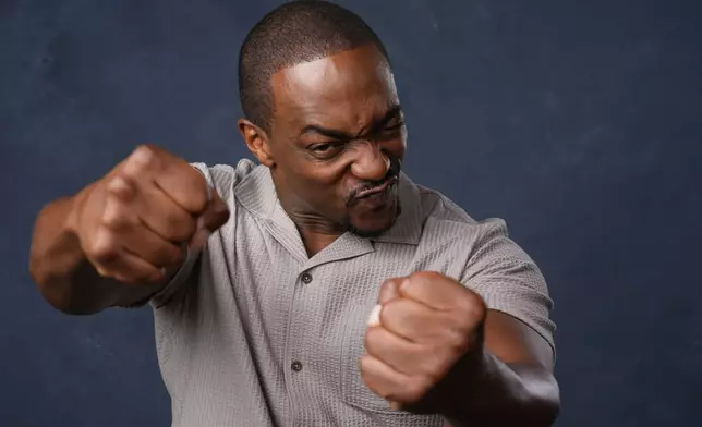 Anthony Mackie poses for a portrait to promote "Twisted Metal" during Comic-Con International on Thursday, July 24, 2025, in San Diego. (AP Photo/Chris Pizzello)