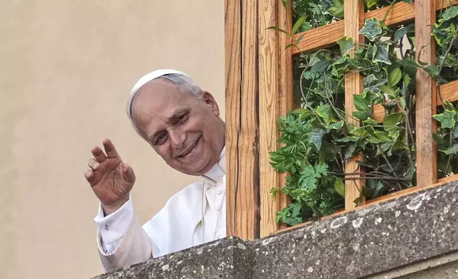 FILE - Pope Leo XIV arrives at the papal summer residence in Castel Gandolfo south of Rome for a six-week vacation, Sunday, July 6, 2025. (AP Photo/Andrew Medichini, File)