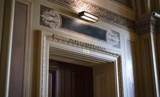 The office of Senate Parliamentarian Elizabeth MacDonough is seen at the Capitol in Washington, Friday, June 27, 2025. (AP Photo/J. Scott Applewhite)