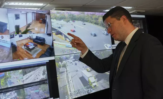Mexico City's Secretary of Security Pablo Vázquez Camacho gives an interview in his office in Mexico City, Wednesday, April 2, 2025. (AP Photo/Marco Ugarte)