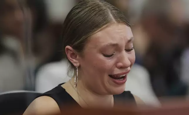 Dylan Mortensen speaks at the sentencing hearing of Bryan Kohberger at the Ada County Courthouse, for his sentencing hearing, Wednesday, July 23, 2025, in Boise, Idaho, for brutally stabbing four University of Idaho students to death nearly three years ago. (AP Photo/Kyle Green, Pool)