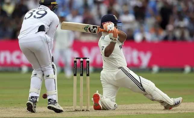 India's Rishabh Pant plays a shot during day four of the second cricket test match between England and India at Edgbaston in Birmingham, England, Saturday, July 5, 2025. (AP Photo/Scott Heppell)
