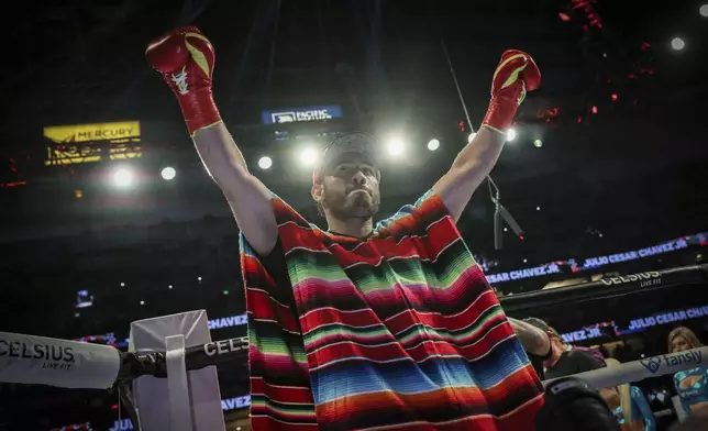 Julio Cesar Chavez Jr. arrives for his cruiserweight boxing match against Jake Paul on Saturday, June 28, 2025, in Anaheim, Calif. (AP Photo/Etienne Laurent)