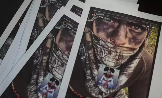 Handout screenshots of suspect Wess Roley's Instagram story are seen at the Kootenai County Sheriff's Office during a press conference the day after Roley ambushed, shot and killed multiple firefighters responding to a wildfire at Canfield Mountain Monday, June 30, 2025, in Hayden, Idaho. (AP Photo/Lindsey Wasson)