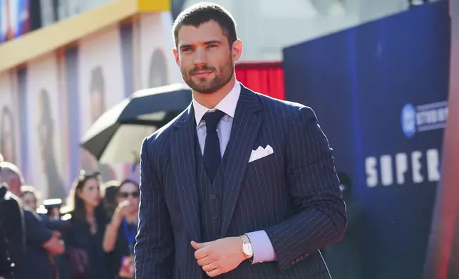David Corenswet arrives at the premiere of "Superman" on Monday, July 7, 2025, at TCL Chinese Theatre in Los Angeles. (Photo by Jordan Strauss/Invision/AP)