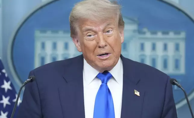 President Donald Trump speaks to the media, Friday, June 27, 2025, in the briefing room of the White House in Washington. (AP Photo/Jacquelyn Martin)