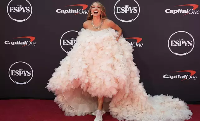 Chari Hawkins arrives at the ESPY Awards at the Dolby Theatre in Los Angeles, Wednesday, July 16, 2025. (AP Photo/Chris Pizzello)
