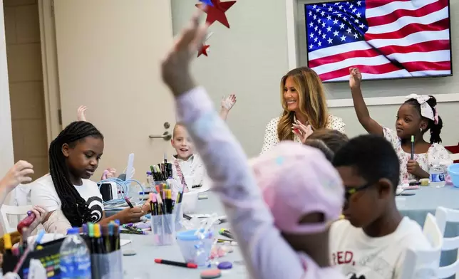 First lady Melania Trump visits patients at Children's National Hospital, Thursday, July 3, 2025, in Washington. (AP Photo/Julia Demaree Nikhinson)