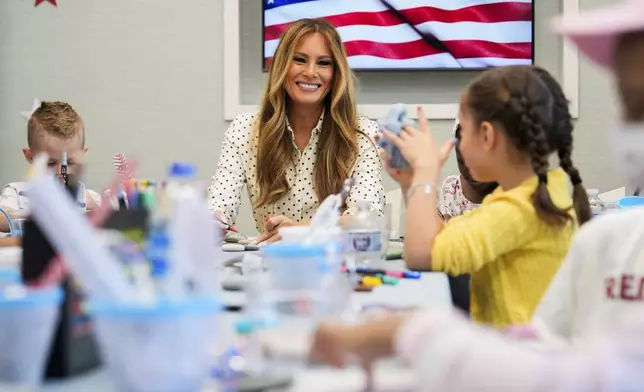 First lady Melania Trump visits patients at Children's National Hospital, Thursday, July 3, 2025, in Washington. (AP Photo/Julia Demaree Nikhinson)