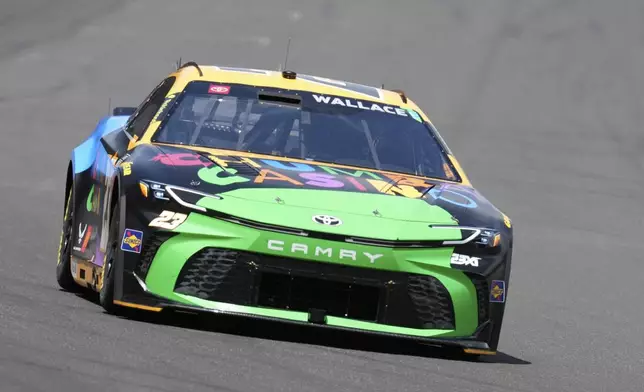 Bubba Wallace drives during the NASCAR Cup Series auto race at Indianapolis Motor Speedway, Sunday, July 27, 2025, in Indianapolis. (AP Photo/Darron Cummings)
