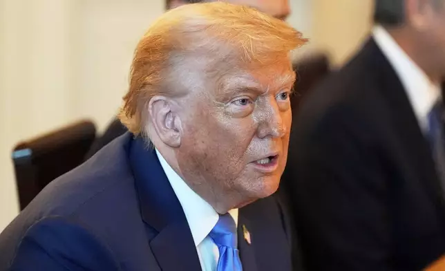 President Donald Trump speaks during a meeting with Israel's Prime Minister Benjamin Netanyahu in the Blue Room of the White House, Monday, July 7, 2025, in Washington. (AP Photo/Alex Brandon)