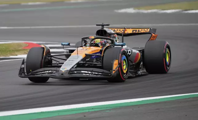 McLaren driver Oscar Piastri of Australia in action during the qualifying for the British Formula One Grand Prix in Silverstone, England, Saturday, July 5, 2025. (AP Photo/Darko Bandic)