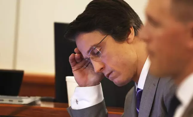 Bruce Ringstrom Jr., one of three attorneys representing Minn. state Sen. Nicole Mitchell, D-Woodbury, in her felony burglary trial, is seen on the fifth day of the trial, Friday, July 18, 2025, at Becker County District Court in Detroit Lakes, Minn. (Anna Paige/The Forum via AP, Pool)