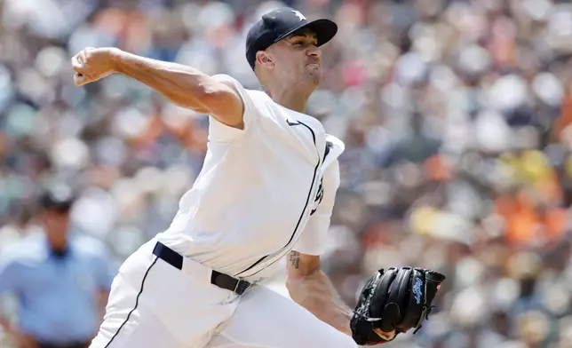 Detroit Tigers' Jack Flaherty pitches against the Seattle Mariners during the second inning of a baseball game Sunday, July 13, 2025, in Detroit. (AP Photo/Duane Burleson)