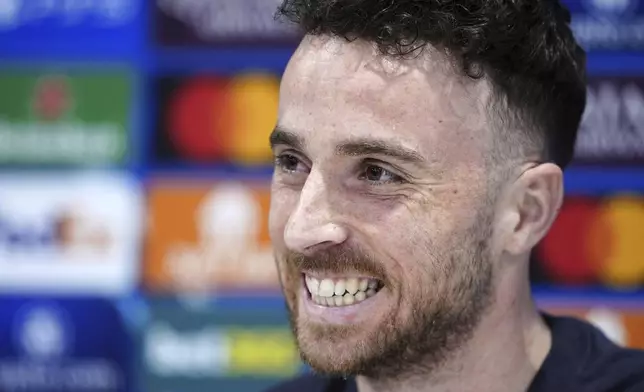 FILE - Liverpool's Diogo Jota attends a press conference at Anfield, Liverpool, England, Monday March 10, 2025, a day ahead of their Champions League round of 16 match against PSG. (Peter Byrne/PA via AP, File)