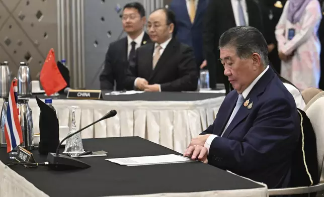 Thailand's acting Prime Minister Phumtham Wechayachai takes part in talks with Cambodia's Prime Minister Hun Manet, mediated by Malaysia's Prime Minister Anwar Ibrahim, on a possible ceasefire between Thailand and Cambodia in Putrajaya Monday, July 28, 2025.(Mohd Rasfan/Pool Photo via AP)