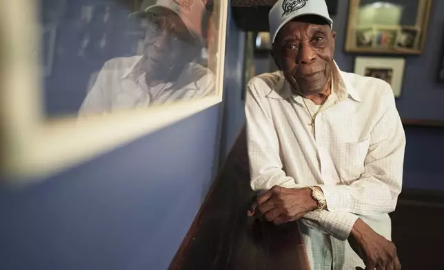 Buddy Guy poses for a portrait at Buddy Guy's Legends in Chicago on Thursday, July 24, 2025. (AP Photo/Nam Y. Huh)