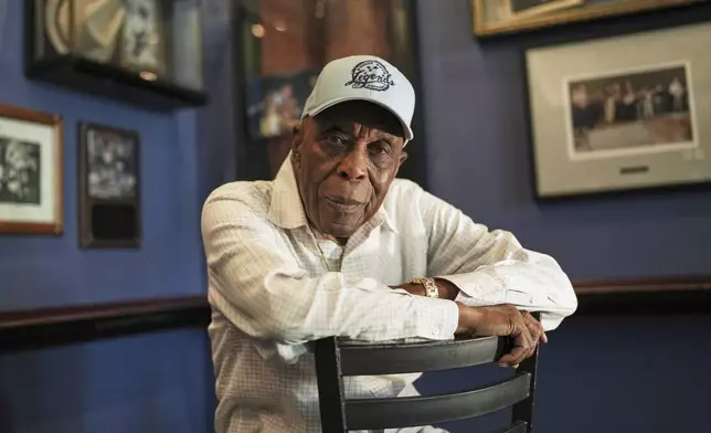 Buddy Guy poses for a portrait at Buddy Guy's Legends in Chicago on Thursday, July 24, 2025. (AP Photo/Nam Y. Huh)