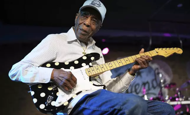 Buddy Guy poses for a portrait at Buddy Guy's Legends in Chicago on Thursday, July 24, 2025. (AP Photo/Nam Y. Huh)