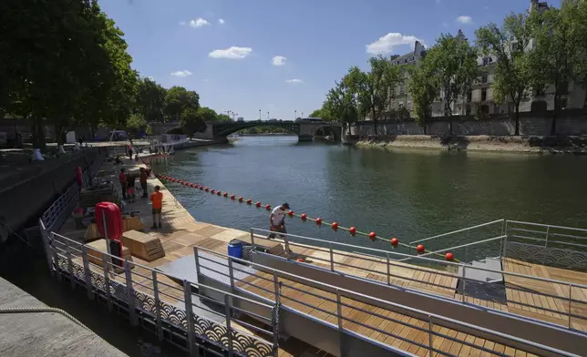 A view of one of the three Seine swimming pools, Thursday, July 3, 2025 which will open during the 'Paris Plages' event from July 5 to Aug. 31 in Paris. (AP Photo/Aurelien Morissard)