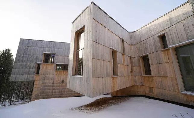 The Tekakapimək Contact Station, built by the Elliotsville Foundation with coordination from the Wabanaki Nations, is seen Jan. 7, 2025, at the Katahdin Woods and Waters Monument in northern Maine. (AP Photo/Robert F. Bukaty)